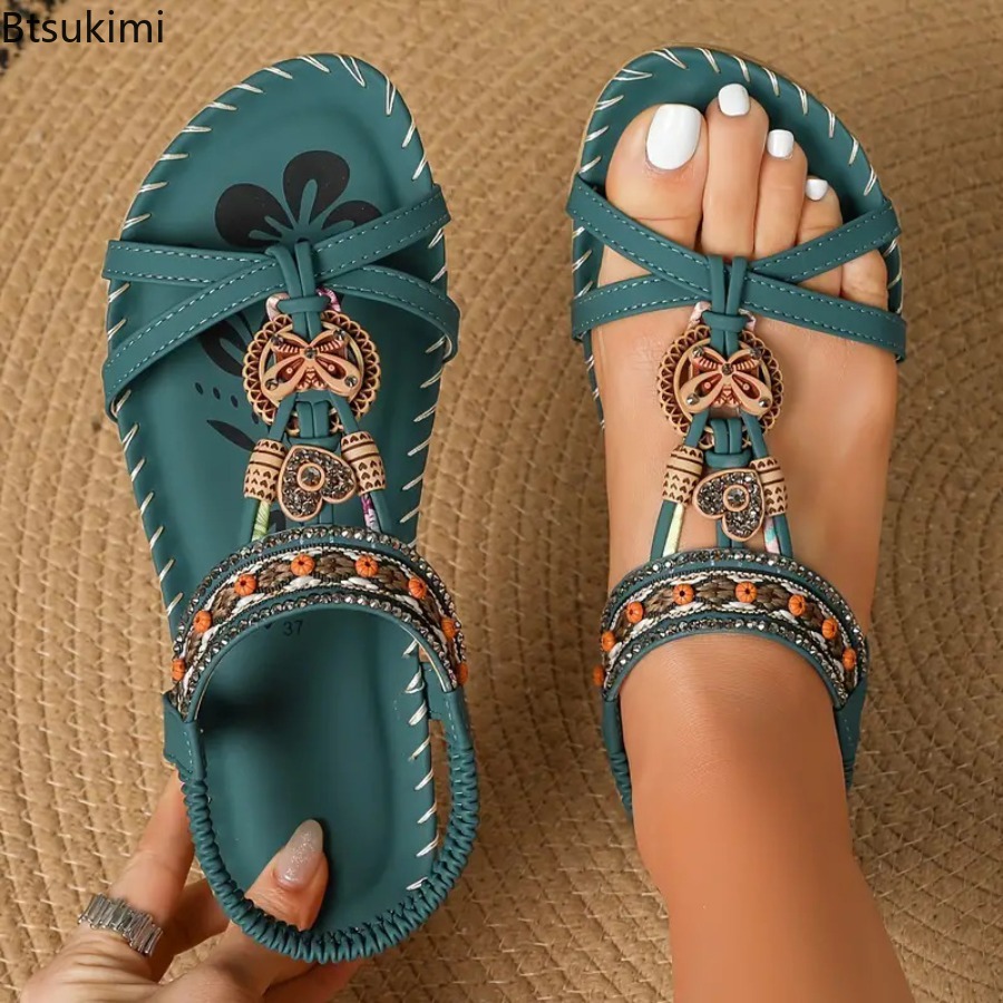Ethnic Fashion Women - Sandales Bohèmes pour Femmes, Chaussures Plates